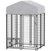 Welded Wire Outdoor Dog Kennel with 360Â° Rotating & 4 Levels Adjustable Bowls, Waterproof Cover, 3.9' x 3.9' x 6
