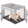 36-48 Inch Double Door Dog Crate - Heavy Duty Foldable Metal Cage with Divider, Removable Tray & Enhanced SafetyDesignfor Large Dogs, Black