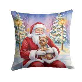 Yorkshire Terrier with Santa Claus Throw Pillow Decorative Indoor Outdoor Accent Cushion for Couch, Bed or Patio, 18Hx18W