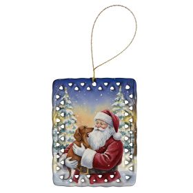 Dachshund with Santa Claus Porcelain Ornament Christmas Tree Hanging Decorations for Home Christmas Holiday, Rectangle, Gift, Multicolor
