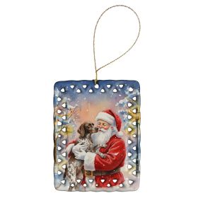 German Shorthaired Pointer with Santa Claus Porcelain Ornament Christmas Tree Hanging Decorations for Home Christmas Holiday, Rectangle, Gift