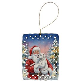 White Boxer with Santa Claus Porcelain Ornament Christmas Tree Hanging Decorations for Home Christmas Holiday, Rectangle, Gift, Multicolor