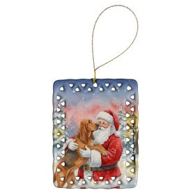 Bloodhound with Santa Claus Porcelain Ornament Christmas Tree Hanging Decorations for Home Christmas Holiday, Rectangle, Gift, Multicolor