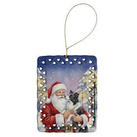 Border Collie with Santa Claus Porcelain Ornament Christmas Tree Hanging Decorations for Home Christmas Holiday, Rectangle, Gift, Multicolor