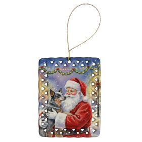 Australian Cattle Dog with Santa Claus Porcelain Ornament Christmas Tree Hanging Decorations for Home Christmas Holiday, Rectangle, Gift, Multicolor