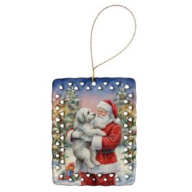 Old English Sheepdog with Santa Claus Porcelain Ornament Christmas Tree Hanging Decorations for Home Christmas Holiday, Rectangle, Gift, Multicolor