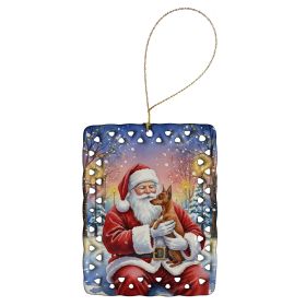 Red Miniature Pinscher with Santa Claus Porcelain Ornament Christmas Tree Hanging Decorations for Home Christmas Holiday, Rectangle, Gift, Multicolor