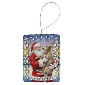 Scottish Deerhound with Santa Claus Porcelain Ornament Christmas Tree Hanging Decorations for Home Christmas Holiday, Rectangle, Gift, Multicolor