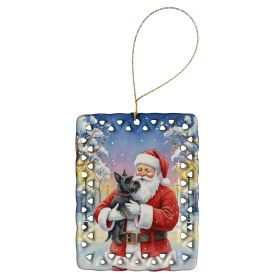 Scottish Terrier with Santa Claus Porcelain Ornament Christmas Tree Hanging Decorations for Home Christmas Holiday, Rectangle, Gift, Multicolor