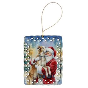 Borzoi/ with Santa Claus Porcelain Ornament Christmas Tree Hanging Decorations for Home Christmas Holiday, Rectangle, Gift, Multicolor