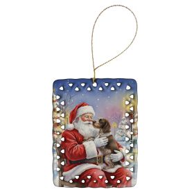 German Wirehaired Pointer with Santa Claus Porcelain Ornament Christmas Tree Hanging Decorations for Home Christmas Holiday, Rectangle, Gift