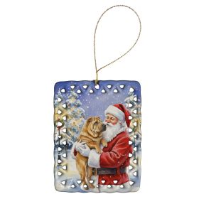 Shar Pei with Santa Claus Porcelain Ornament Christmas Tree Hanging Decorations for Home Christmas Holiday, Rectangle, Gift, Multicolor