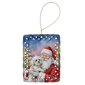 Bichon Frise with Santa Claus Porcelain Ornament Christmas Tree Hanging Decorations for Home Christmas Holiday, Rectangle, Gift, Multicolor