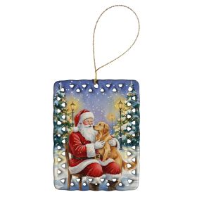 Golden Retriever with Santa Claus Porcelain Ornament Christmas Tree Hanging Decorations for Home Christmas Holiday, Rectangle, Gift, Multicolor