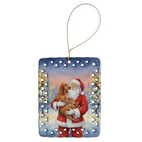 Redbone Coonhound with Santa Claus Porcelain Ornament Christmas Tree Hanging Decorations for Home Christmas Holiday, Rectangle, Gift, Multicolor