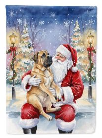Mastiff with Santa Claus House Flag Large Porch Sleeve Pole Decorative Outside Yard Banner Artwork Wall Hanging, Polyester, House Size, Multicolor
