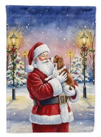 Welsh Springer Spaniel with Santa Claus House Flag Large Porch Sleeve Pole Decorative Outside Yard Banner Artwork Wall Hanging, Polyester, House Size