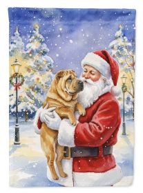 Shar Pei with Santa Claus House Flag Large Porch Sleeve Pole Decorative Outside Yard Banner Artwork Wall Hanging, Polyester, House Size, Multicolor