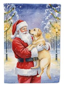 Yellow Labrador Retriever with Santa Claus House Flag Large Porch Sleeve Pole Decorative Outside Yard Banner Artwork Wall Hanging, Polyester