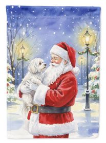 Maltese with Santa Claus House Flag Large Porch Sleeve Pole Decorative Outside Yard Banner Artwork Wall Hanging, Polyester, House Size, Multicolor