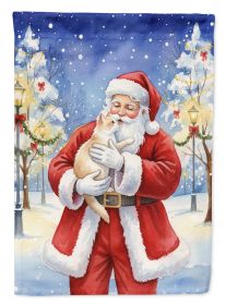 Cream and White Cat with Santa Claus House Flag Large Porch Sleeve Pole Decorative Outside Yard Banner Artwork Wall Hanging, Polyester, House Size