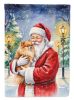 Pomeranian with Santa Claus House Flag Large Porch Sleeve Pole Decorative Outside Yard Banner Artwork Wall Hanging, Polyester, House Size, Multicolor