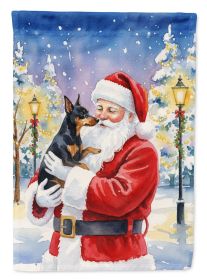 Manchester Terrier with Santa Claus House Flag Large Porch Sleeve Pole Decorative Outside Yard Banner Artwork Wall Hanging, Polyester, House Size