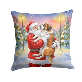 Saint Bernard with Santa Claus Throw Pillow Decorative Indoor Outdoor Accent Cushion for Couch, Bed or Patio, 14Hx14W
