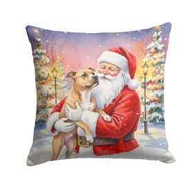 Pit Bull Terrier with Santa Claus Throw Pillow Decorative Indoor Outdoor Accent Cushion for Couch, Bed or Patio, 18Hx18W