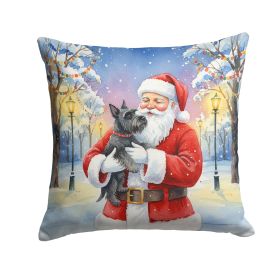 Scottish Terrier with Santa Claus Throw Pillow Decorative Indoor Outdoor Accent Cushion for Couch, Bed or Patio, 14Hx14W