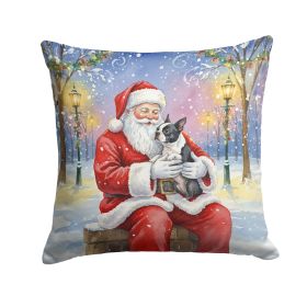 Boston Terrier with Santa Claus Throw Pillow Decorative Indoor Outdoor Accent Cushion for Couch, Bed or Patio, 18Hx18W