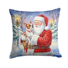 Red Boston Terrier with Santa Claus Throw Pillow Decorative Indoor Outdoor Accent Cushion for Couch, Bed or Patio, 14Hx14W