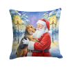 Airedale Terrier with Santa Claus Throw Pillow Decorative Indoor Outdoor Accent Cushion for Couch, Bed or Patio, 18Hx18W