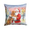 Bloodhound with Santa Claus Throw Pillow Decorative Indoor Outdoor Accent Cushion for Couch, Bed or Patio, 14Hx14W