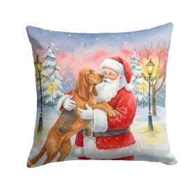 Bloodhound with Santa Claus Throw Pillow Decorative Indoor Outdoor Accent Cushion for Couch, Bed or Patio, 14Hx14W