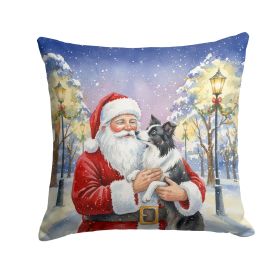 Border Collie with Santa Claus Throw Pillow Decorative Indoor Outdoor Accent Cushion for Couch, Bed or Patio, 14Hx14W