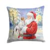 Jack Russell Terrier with Santa Claus Throw Pillow Decorative Indoor Outdoor Accent Cushion for Couch, Bed or Patio, 14Hx14W