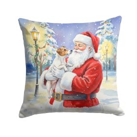 Jack Russell Terrier with Santa Claus Throw Pillow Decorative Indoor Outdoor Accent Cushion for Couch, Bed or Patio, 14Hx14W