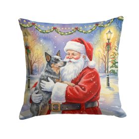 Australian Cattle Dog with Santa Claus Throw Pillow Decorative Indoor Outdoor Accent Cushion for Couch, Bed or Patio, 14Hx14W