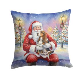 Basset Hound with Santa Claus Throw Pillow Decorative Indoor Outdoor Accent Cushion for Couch, Bed or Patio, 14Hx14W