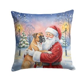Boxer with Santa Claus Throw Pillow Decorative Indoor Outdoor Accent Cushion for Couch, Bed or Patio, 14Hx14W