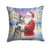 Norwegian Elkhound with Santa Claus Throw Pillow Decorative Indoor Outdoor Accent Cushion for Couch, Bed or Patio, 14Hx14W