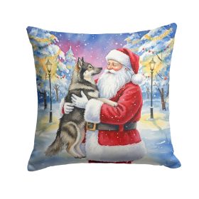 Norwegian Elkhound with Santa Claus Throw Pillow Decorative Indoor Outdoor Accent Cushion for Couch, Bed or Patio, 14Hx14W