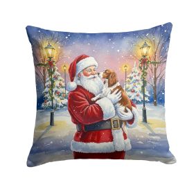 Welsh Springer Spaniel with Santa Claus Throw Pillow Decorative Indoor Outdoor Accent Cushion for Couch, Bed or Patio, 14Hx14W