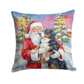 Bernese Mountain Dog with Santa Claus Throw Pillow Decorative Indoor Outdoor Accent Cushion for Couch, Bed or Patio, 18Hx18W