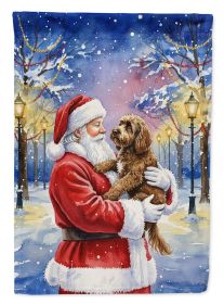 Chocolate Labradoodle with Santa Claus House Flag Large Porch Sleeve Pole Decorative Outside Yard Banner Artwork Wall Hanging, Polyester, House Size