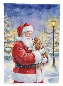 Cavalier Spaniel with Santa Claus House Flag Large Porch Sleeve Pole Decorative Outside Yard Banner Artwork Wall Hanging, Polyester, House Size