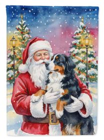 Bernese Mountain Dog with Santa Claus House Flag Large Porch Sleeve Pole Decorative Outside Yard Banner Artwork Wall Hanging, Polyester, House Size