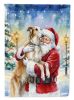 Borzoi/ with Santa Claus House Flag Large Porch Sleeve Pole Decorative Outside Yard Banner Artwork Wall Hanging, Polyester, House Size, Multicolor