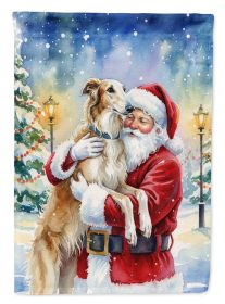 Borzoi/ with Santa Claus House Flag Large Porch Sleeve Pole Decorative Outside Yard Banner Artwork Wall Hanging, Polyester, House Size, Multicolor